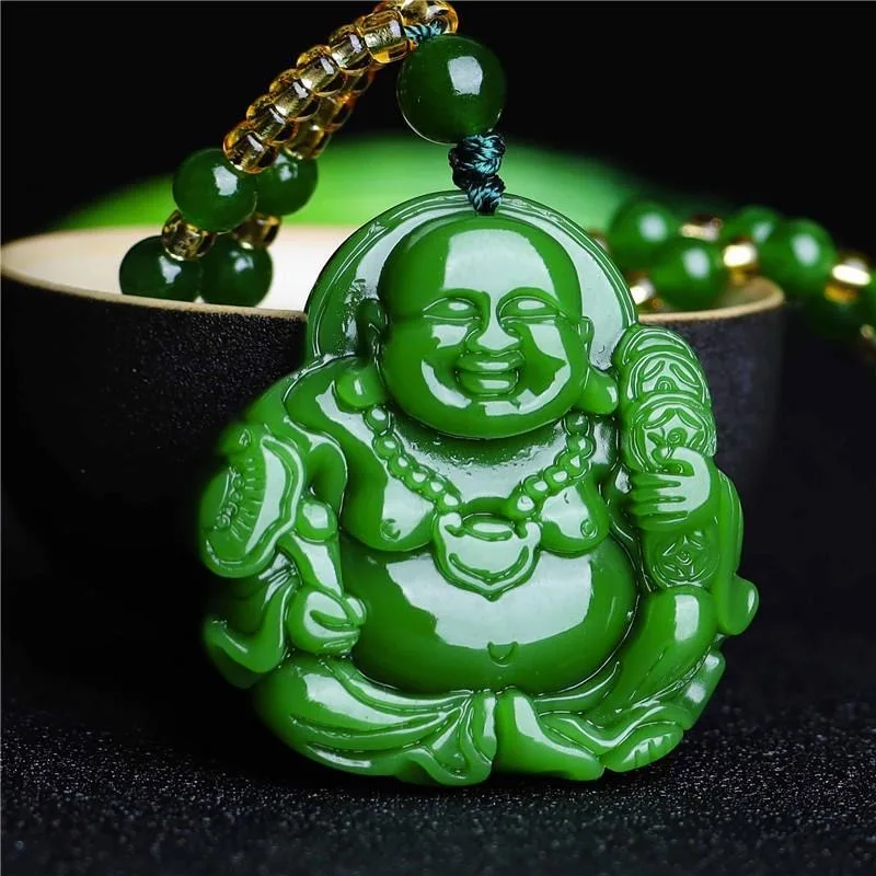 Women'S Accessories - Chinese Green Jade Maitreya Buddha Pendant