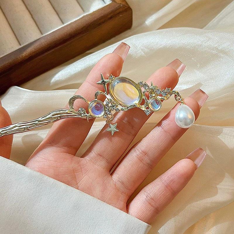 Pearl Hair Pin - Moonstone Hairpin with Star & Pearl