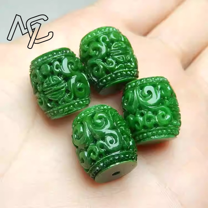 Women'S Accessories - 5pc Natural Green Jade Carving Beads