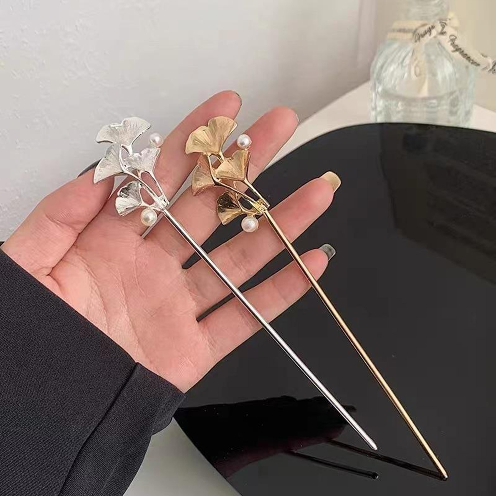 Ginkgo Leaf Hair Stick For Wom - Pearl Hair Pin ulasan dan harga