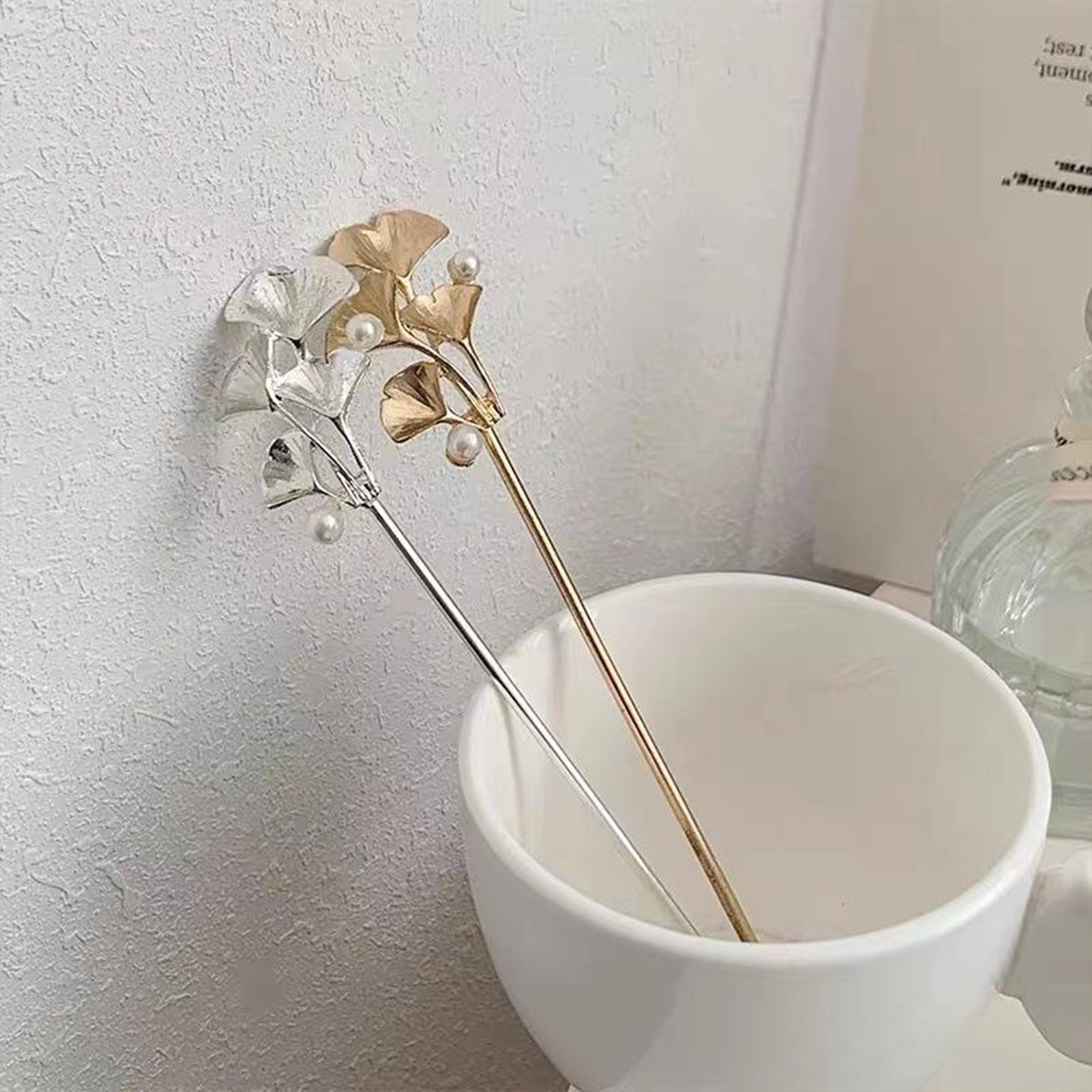 Ginkgo Leaf Hair Stick For Wom - Pearl Hair Pin ulasan dan harga